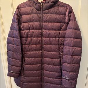 Eddie Bauer Down EB650 hooded Women's Deep Purple Puffer Coat X-Large